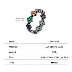 Rainbow clover eternity ring in S925 sterling silver with colorful enamel stones