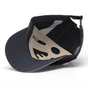 Quick-dry black baseball cap with breathable mesh and adjustable buckle for outdoor sports
