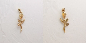 Front and back detail of a 18K gold-plated rose pendant with a pear-shaped bail