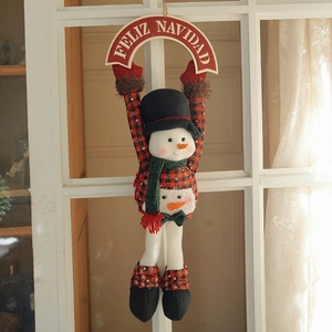 Christmas Hanging Ornaments Snowman Santa Claus Plush Knitted Fabric Wooden Sign Holiday Festive Door Window Home Decor