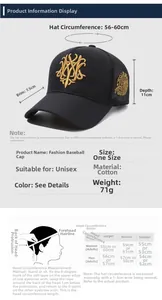 Size guide for breathable mesh baseball cap with detailed head measurements and fabric specs