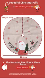 Détail du tapis de sapin de Noël en toile de jute brodée de 108 cm avec Père Noël