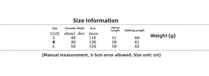 Detailed size chart for women's trench coat including bust and shoulder measurements