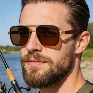 Square Frame Polarized Sunglasses Men Double Bridge TR Metal TAC Lens UV400 Protection Outdoor Driving Fashion Shades