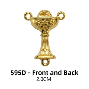 Front and back detail of 2.0cm gold IHS chalice religious pendant connector for DIY jewelry