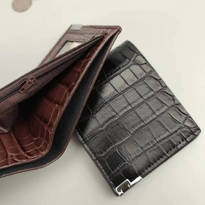 Men's crocodile pattern wallets in black and dark brown with secure zipper coin pocket