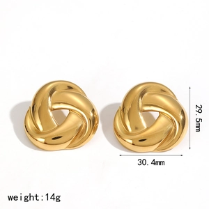 Chunky twisted knot 18k gold plated stainless steel stud earrings with size measurements