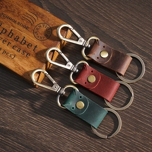 Vintage Crazy Horse Leren Auto Sleutelhanger Handgemaakt Echt Rundleren Sleutelring Met Messing Clip Retro Stijl Zakelijk Cadeau