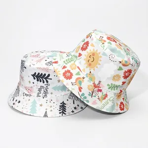 Cappello Da Pescatore Stampato Poliestere Protezione Solare Reversibile Estate Spiaggia All Aperto Viaggio Fantasie Multiple Unisex Adulto