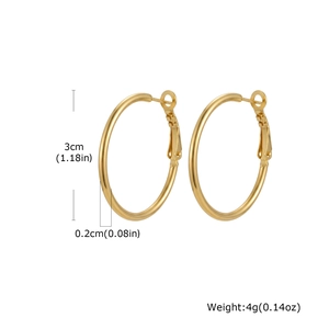 Detail view of 3cm gold hoop earrings with matte finish and precise size measurements