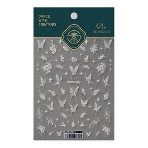 5D embossed butterfly and flower nail art stickers with 3D texture and TS-3743 pattern