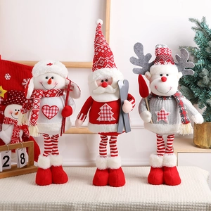 Christmas Plush Doll Ornaments Knitted Fabric Santa Snowman Reindeer Telescopic Legs Skiing Theme Home Party Decor