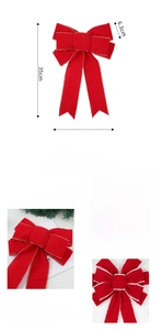 Detail view of 35x24.5cm red velvet Christmas bows with gold and white stitched edges