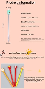 Detail view of various food-shaped silicone toppers on creative 0.3mm gel pens