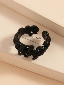 Macro view of matte black gothic skull ring with 1.7cm inner diameter measurement