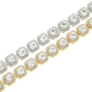 Gold and silver hip hop cuban chain necklaces with square cushion cut cubic zirconia