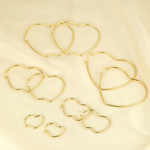 Heart Hoop Earrings Stainless Steel 18K Gold Plated Exaggerated Large Polished Minimalist Fashion Jewelry For Women