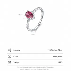 S925 sterling silver ring with 5x7mm oval pink gemstone and minimalist band detail