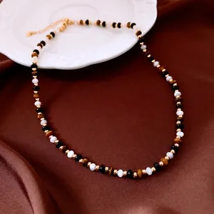 Collier En Künstliche Perles Oeil De Tigre Et Künstliche Perle De Coquillage Pendentif Coeur En Cuivre Bijoux Faits Main Pour Femmes