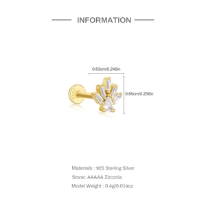 Detailed size specifications for 925 sterling silver crown earring with zirconia stones