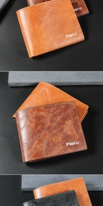 Portafogli corti da uomo in pelle cerata con marchio Pieru in tre colori classici