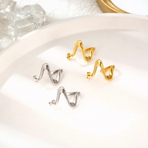 French vintage gold and silver irregular wavy geometric titanium steel stud earrings