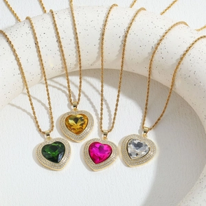 Golden heart pendant necklaces with vibrant zircon stones in multiple colors for women