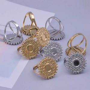 Detail of adjustable 304 stainless steel ring base with sun flower bezel for DIY jewelry