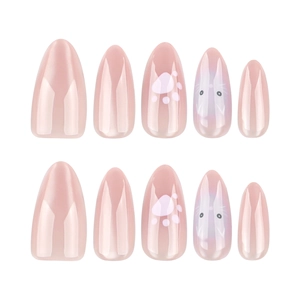 Pink cat eye press-on nails featuring sweet cat paw and kitty face designs on almond shape
