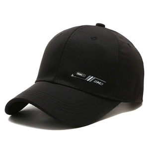 Classic black cotton baseball cap with embroidered BHD stripes for outdoor sun protection