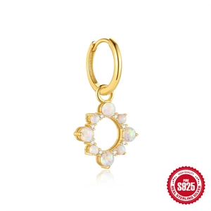 Elegant S925 sterling silver gold hoop earrings with opal sun and moon charms