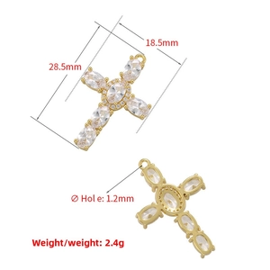 Cross pendant dimensions 28.5x18.5mm with zircon inlay and hollow back view