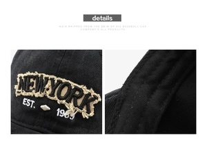 Detail der New York Est. 1969 Stickerei mit Used-Look und präzisen Nähten auf der Kappe