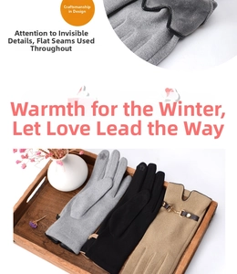 Detail showing high-quality flat-stitched seams on thick thermal winter gloves in neutral tones