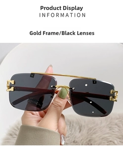 Detailed close-up of retro double-bridge pilot sunglasses with gold frame and wood texture arms
