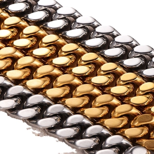 Men's 18K gold and silver stainless steel Cuban link bracelets with hip-hop style