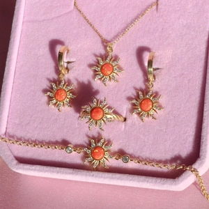 Sunburst Pendant Necklace Retro Starburst Copper With Opal Zircon 14K Gold Plated Bohemian Jewelry For Women