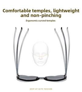 Detail showing ergonomic elastic temples of rimless heart sunglasses for comfortable fit