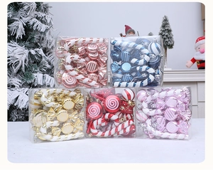 Detail of 18-piece Christmas ornament set with candy and ball shapes in assorted colors