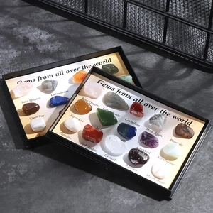 Polished natural crystal and mineral specimens in black gift boxes for geology teaching