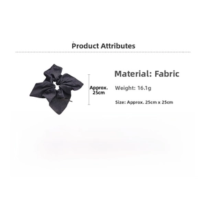 Detailed size chart showing dark grey fabric bow hair claw dimensions and weight specs