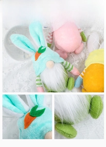 Detalle de un gnomo de Pascua con textura de manga tejida y parche de zanahoria