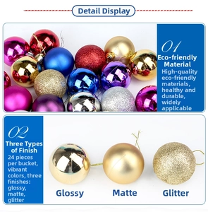Détail de boules de Noël brillantes, mates et pailletées pour décoration de sapin festive