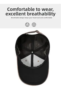 Detail view of breathable mesh lining and adjustable strap on a summer baseball cap
