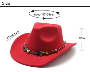 Size guide for vintage wool fedora with 8cm brim and ethnic stone bead decorative band