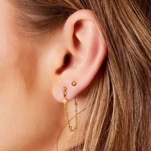 S925 sterling silver gold fringe chain earrings with star pendant on female model