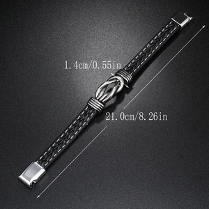 Detail showing the dimensions of the braided leather bracelet with infinity knot