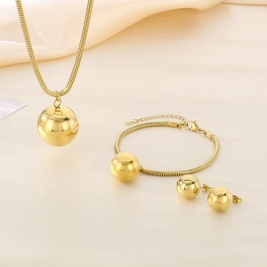 18K gold plated snake chain jewelry set with hollow round beads necklace and bracelet
