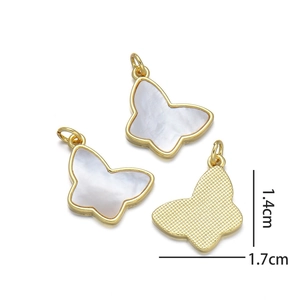 Golden butterfly shell pendant for necklaces, 1.4cm x 1.7cm DIY jewelry making parts