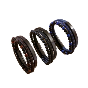 Handmade multilayer leather bracelets with natural stone beads and magnetic steel clasp